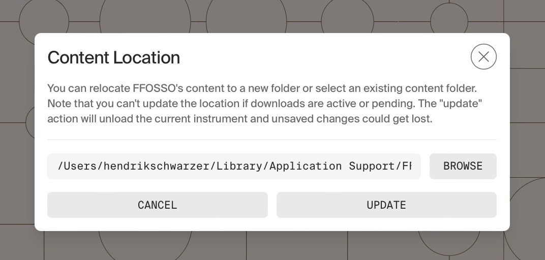 Change content location dialog