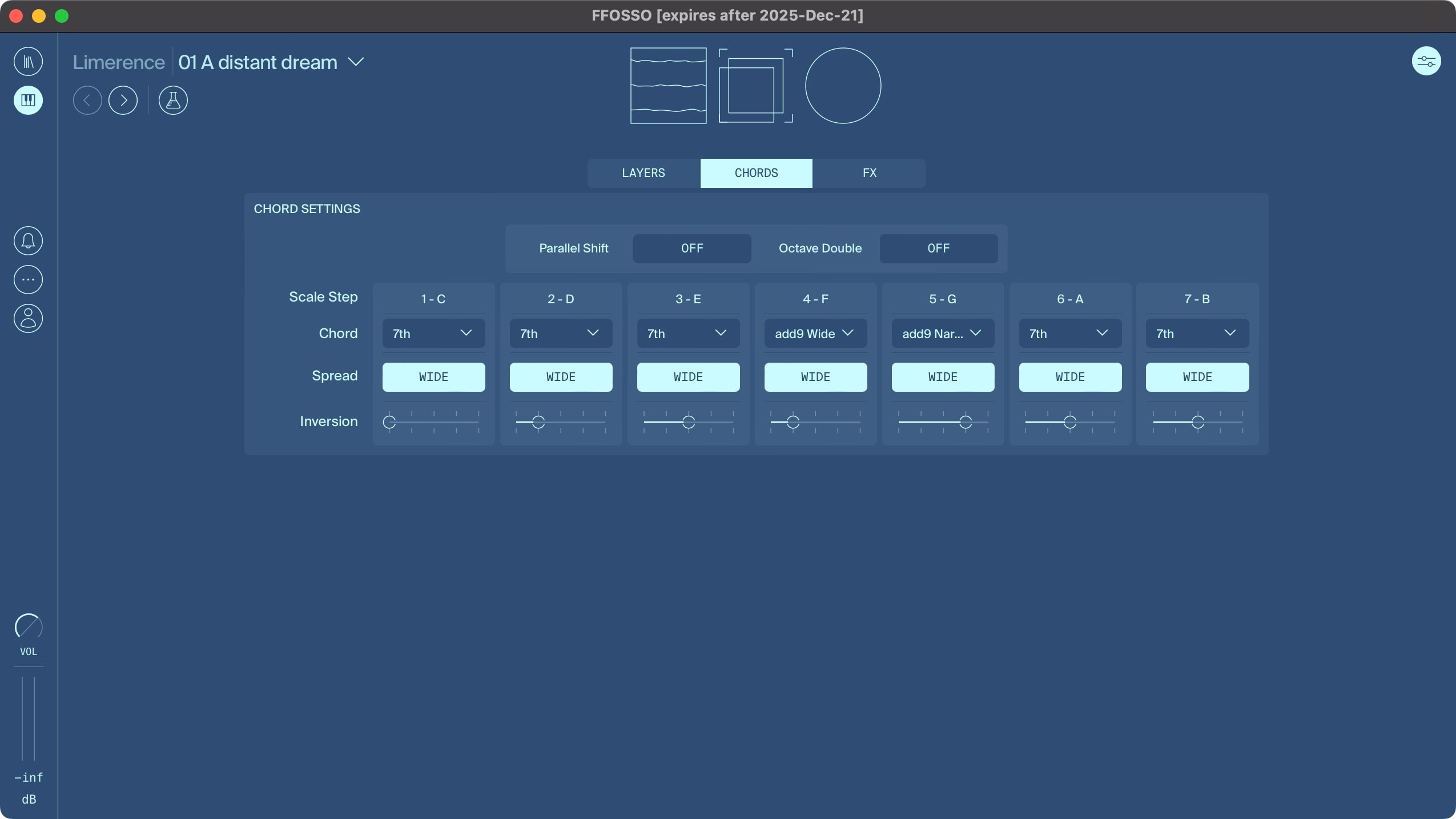 Chords engine - chords settings page