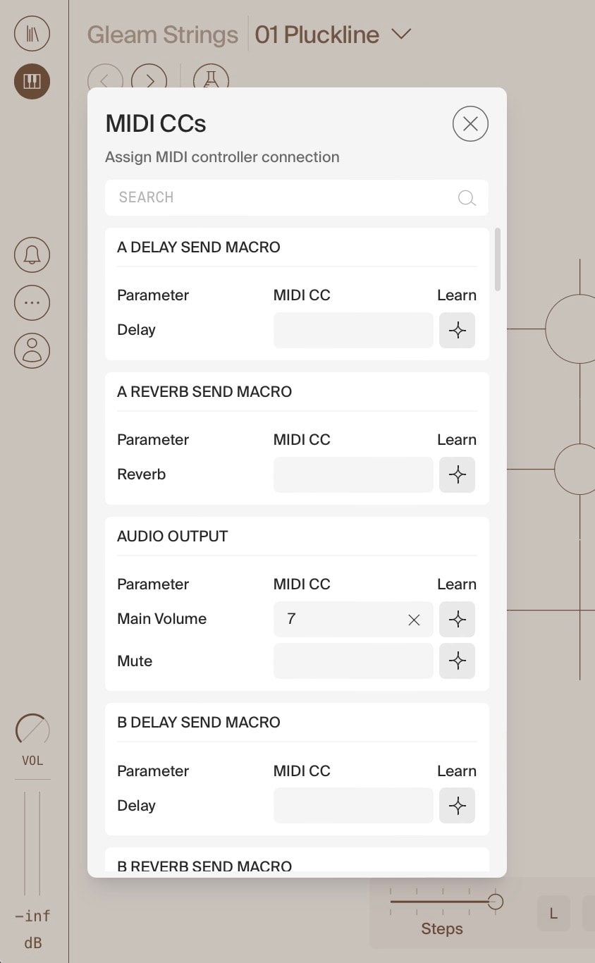 MIDI Assignments dialog